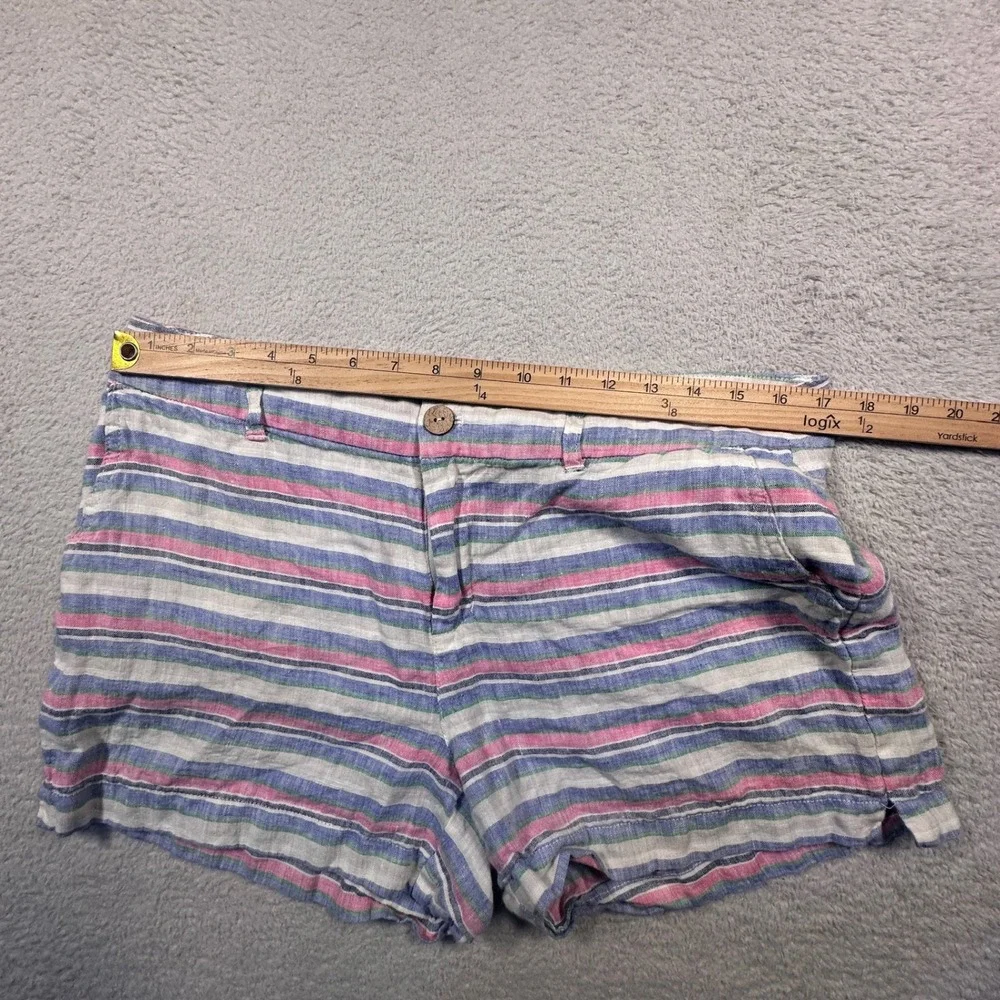 St. Tropez West 100% Linen Striped Shorts Summer‎ Beach Blue Pink Green Size 10